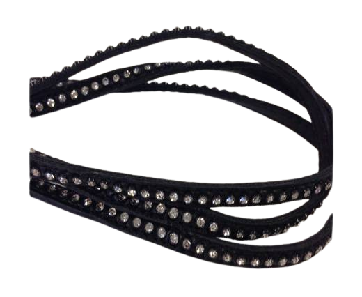 Real Nappa Flat Leather with swarovski crystals-6mm-Black