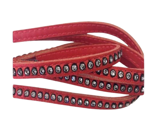 Real Nappa Flat Leather with swarovski crystals-6mm-REd