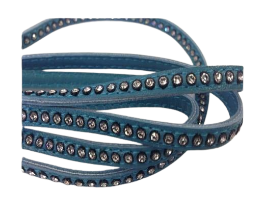 Real Nappa Flat Leather with swarovski crystals-6mm-Teal