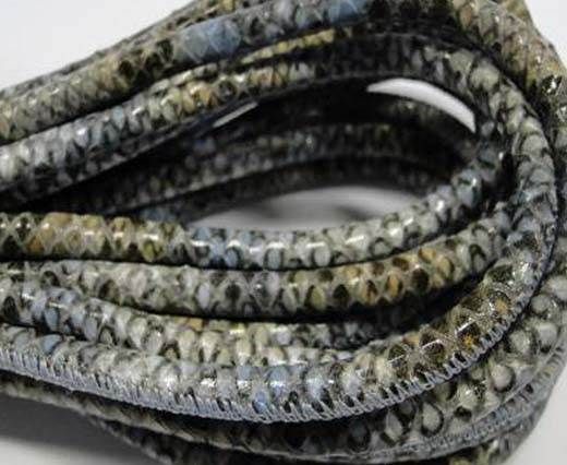 Round stitched leather cord Snake Skin Light blue Pyton-6mm