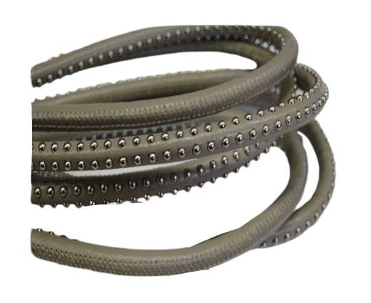 Real Nappa Leather Cords with studs - 6mm Taupe