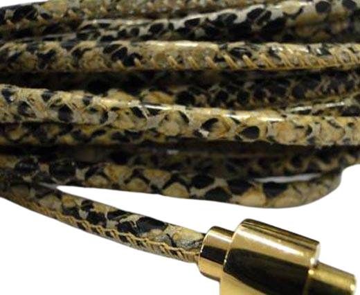 Round stitched nappa leather cord Snake-Style -Yellow Black-4mm