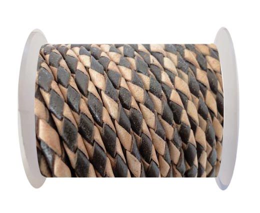 Round Braided Leather Cord SE/B/30-Dark Brown-Natural - 8mm