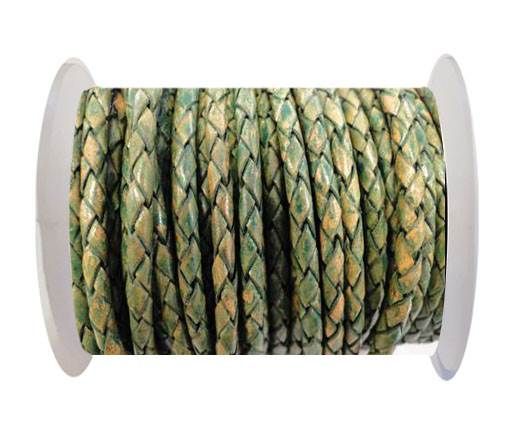 Round Braided Leather Cord SE/PB/18-Vintage Green - 5mm