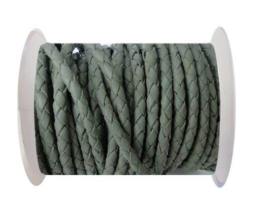 Round Braided Leather Cord SE/R/28-Military Green-6mm