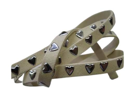Suede Cords with Heart Studs 8mm-Beige