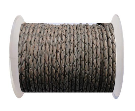 Round Braided Leather Cord SE/PB/Vintage Grey - 8mm