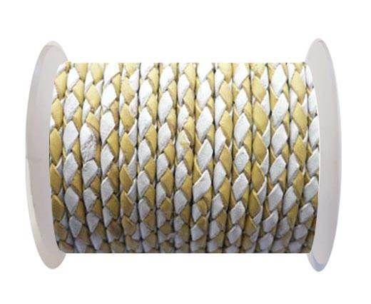 Round Braided Leather Cord SE/B/28-Yellow-White - 6mm