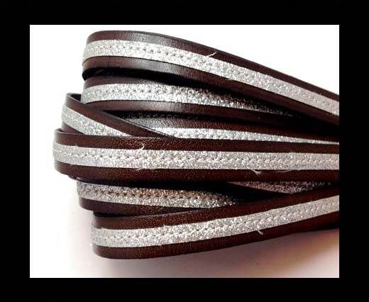 Flat Leather- With Glitter -10mm- Browm Glitter Silver