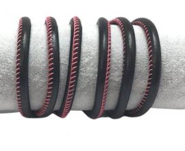 Round stitched nappa leather cord-6mm-Black with pink
