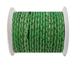 Round Braided Leather Cord SE/PB/01-Vintage Moss Green-3mm