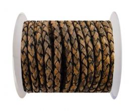 Round Braided Leather Cord SE/PB/13-Vintage Brown - 3mm