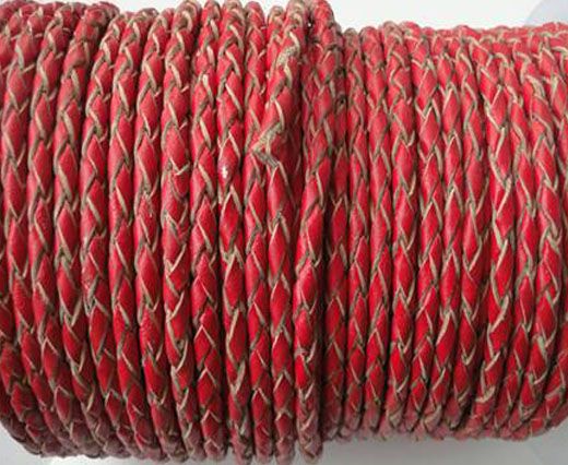 Round Braided Leather Cord SE/B/06-Red-natural edges - 5mm