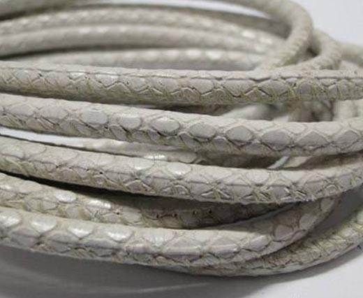 Round stitched nappa leather cord Snake-style-White -4mm