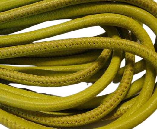 Round stitched nappa leather cord Yellow Green-4mm