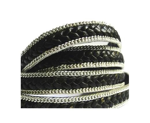 Flat Braided 3 ply with Silver chain - 10mm - Black matt look