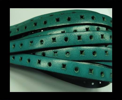 Flat Leather Cords With Square Holes-10mm-Turquiose