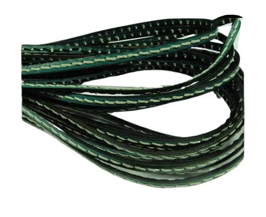 Flat Leather Italian Cord With Thick Stitch-5mm-Turqiuose