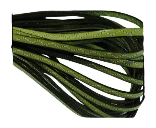 Flat Leather Italian Cord With Wavy Stitch-5mm-Green