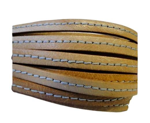 Flat Leather Italian Stitched 5mm - Stitched Beige