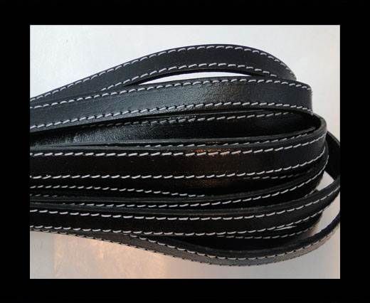 Italian Flat Leather- black with white stitches
