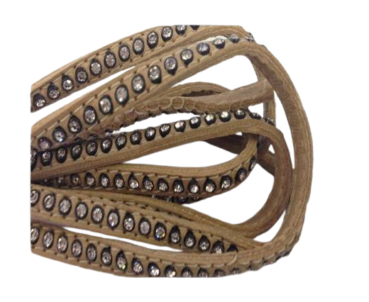 Real Nappa Flat Leather with swarovski crystals-6mm-Beige