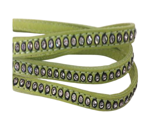 Real Nappa Flat Leather with swarovski crystals-6mm-Pea green