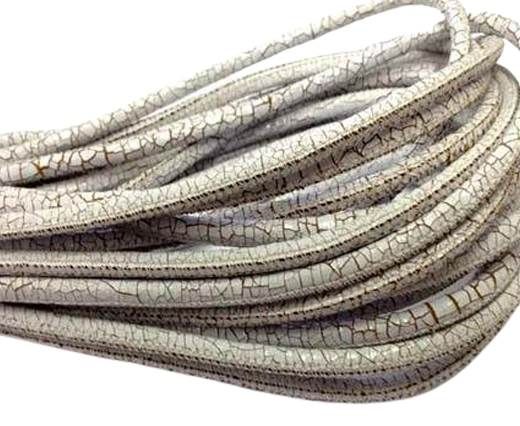 Round stitched nappa leather cord 4mm-Crack White