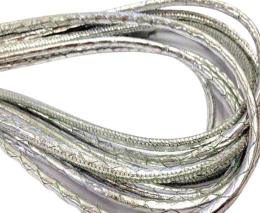 Round stitched nappa leather cord 4mm-Python Silver Green
