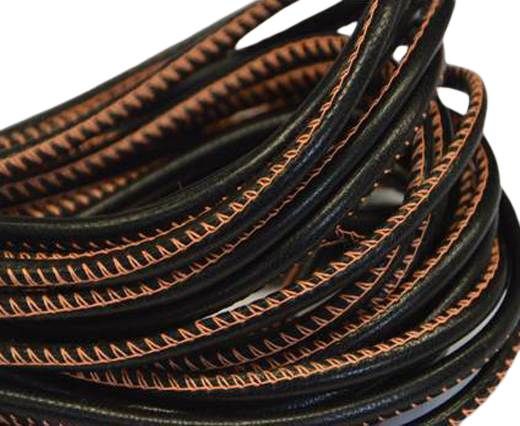 Round stitched nappa leather cord Black-orange-4mm
