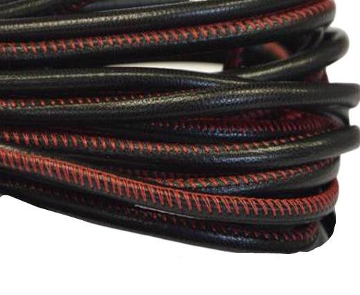 Round stitched nappa leather cord Black-red-4mm