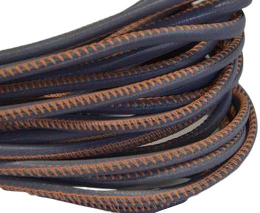 Round stitched nappa leather cord Grey- orange-4mm