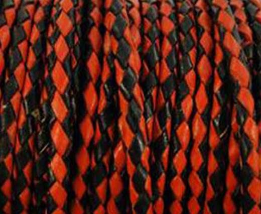 Round Braided Leather Cord SE/B/22-Red-Black - 5mm