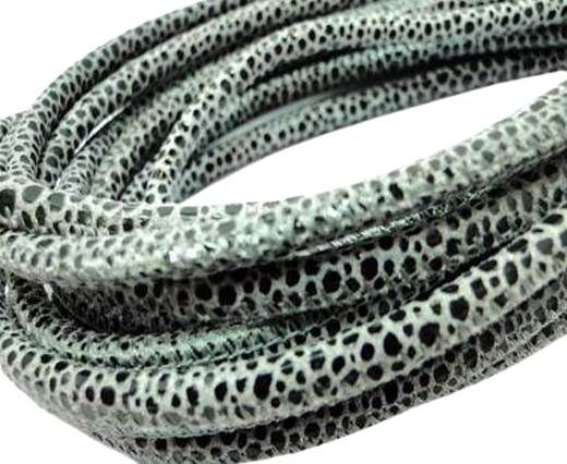 Round stitched nappa leather cord 4mm-Raza Grey Pail. Black