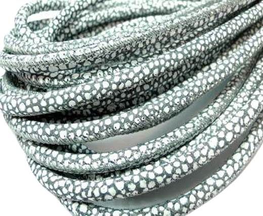 Round stitched nappa leather cord 4mm-Raza Dark Grey Pail. White