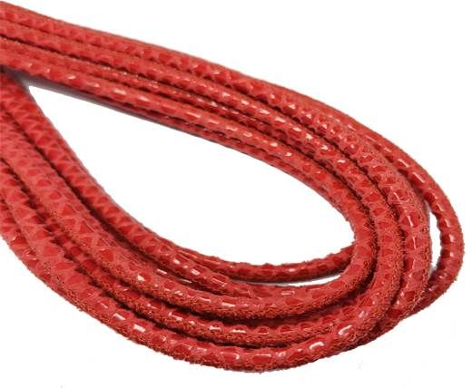 Round Stitched Nappa Leather Cord-4mm-snake style red