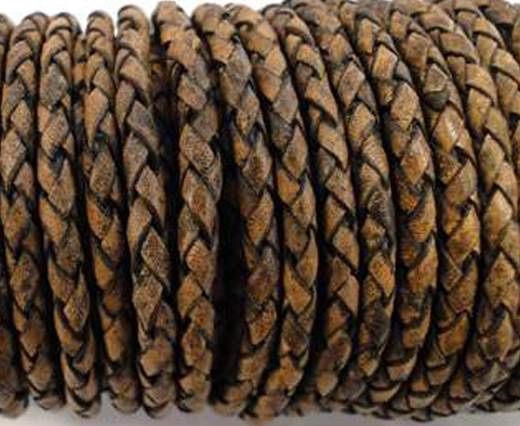Round Braided Leather Cord SE/PB/13-Vintage Brown - 4mm
