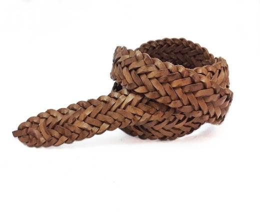 FLAT BRAIDED LEATHER CORD - 30MM BY 4MM -  Vintage Tan