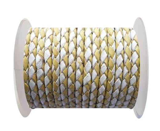 Round Braided Leather Cord SE/B/28-Yellow-White - 3mm