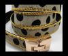 Hair-On Leather with Gold Chain-14 mm - Dalmatian Big dots