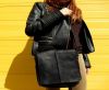 LeatherBag25 - Messanger Bag With Stitched Line - Black