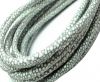 Round stitched nappa leather cord 4mm- Raza Light Grey Paill. White