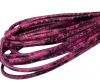Round stitched nappa leather cord 4mm - Round Stitch Python Fuchsia