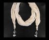 Scarf With Beads Style15-Cream