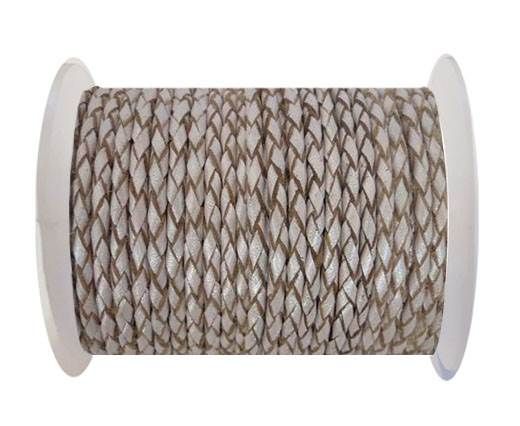 Round Braided Leather Cord SE/M/11-Metallic Salmon-8mm