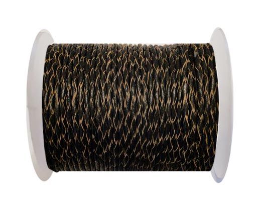 Round Braided Leather Cord SE/R/02-Black-natural edges - 4mm