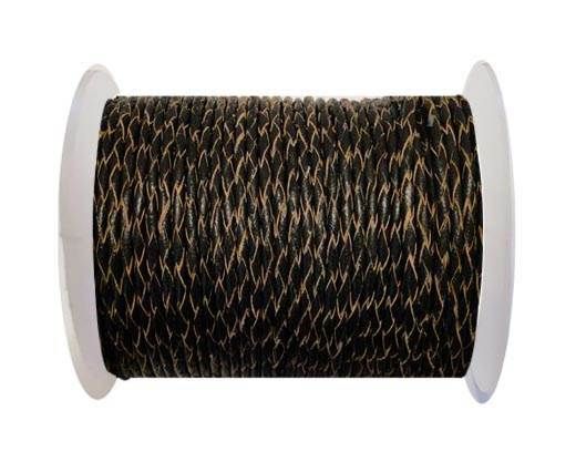 Round Braided Leather Cord SE/R/02-Black-natural edges - 8mm