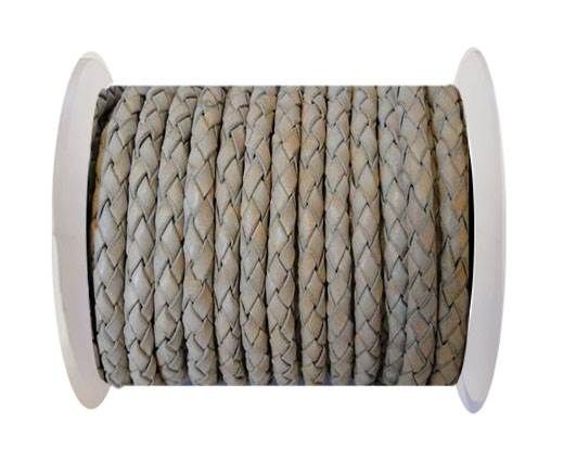 Round Braided Leather Cord SE/PB/Vintage Light Grey - 5mm