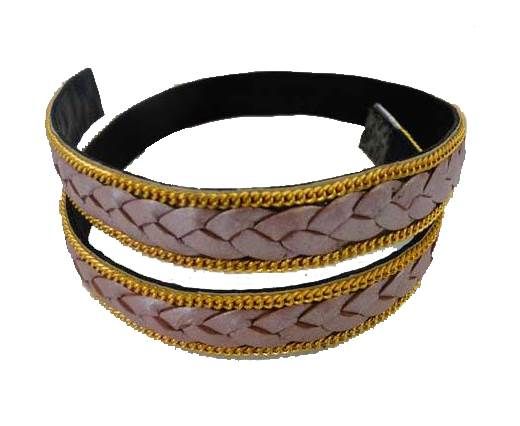 Braided Leather with golden chain-14mm-SE-M-PINK