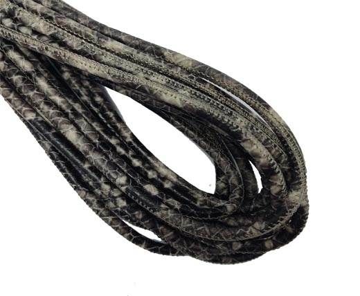 Round Stitched Nappa Leather Cord-4mm-python dark grey